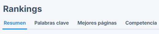 Sección Rankings mostrando sus cuatro pestañas, destacándose la de Resumen