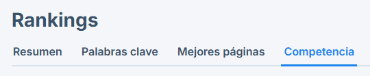 Sección Rankings mostrando sus cuatro pestañas, destacándose la de Competencia