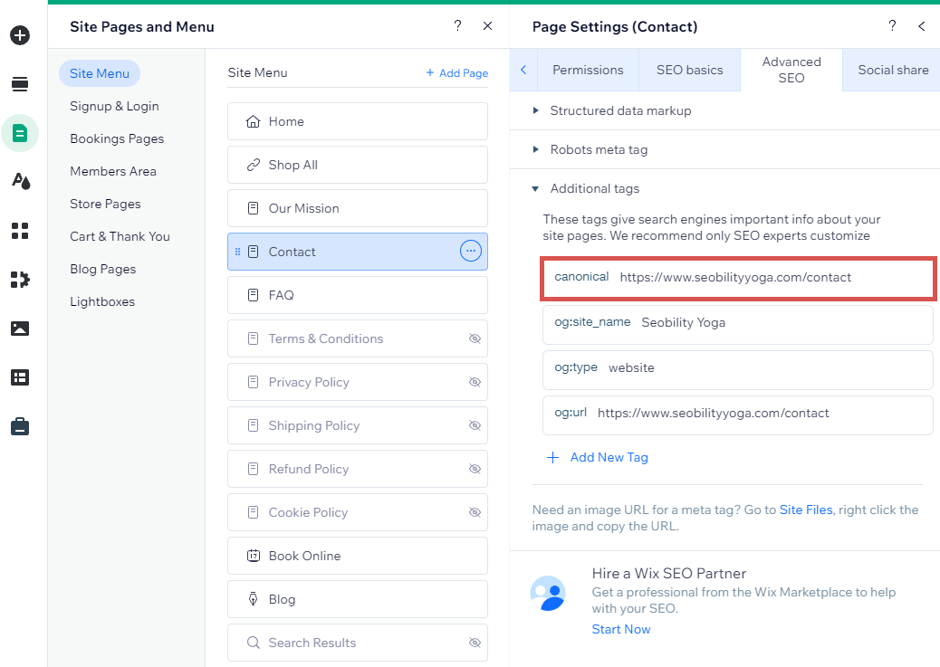 Advanced SEO tab