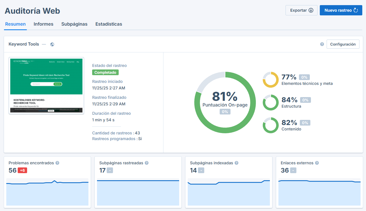 Auditoría web de Seobility