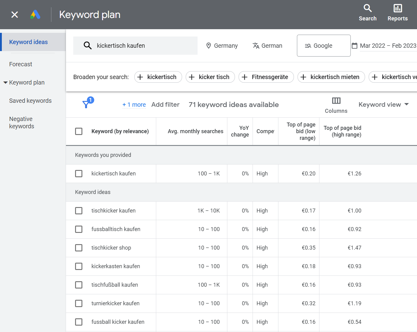 Google Keyword Planer