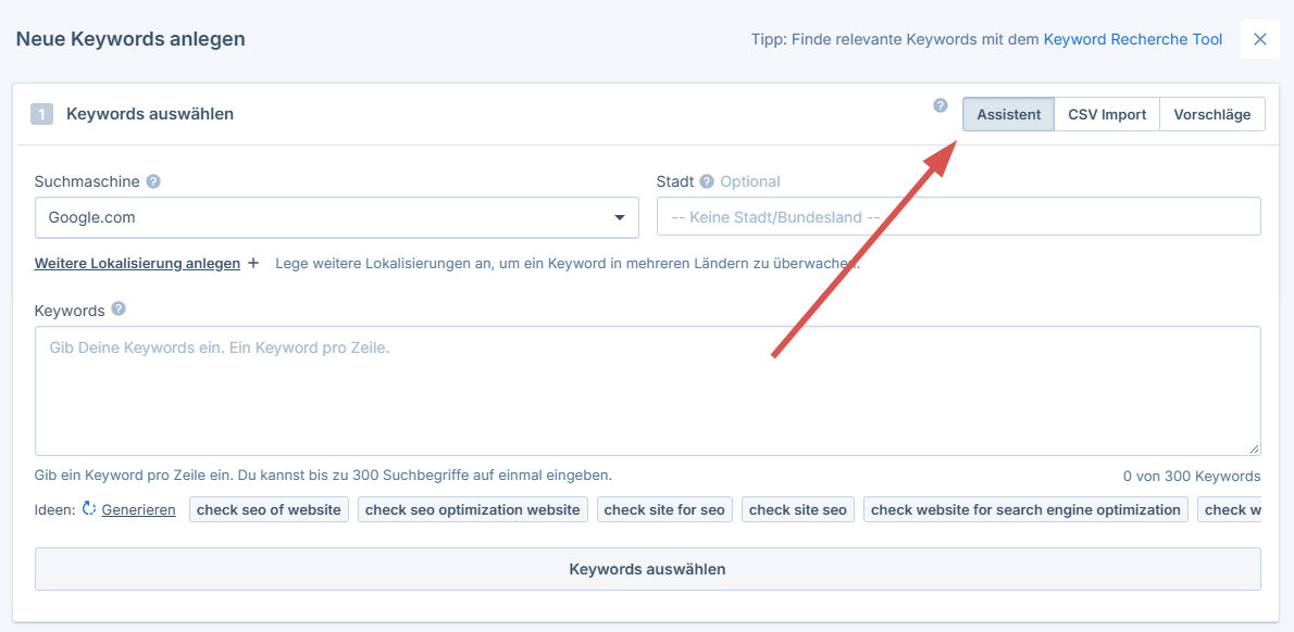 drei Möglichkeiten, um Keywords hinzuzufügen