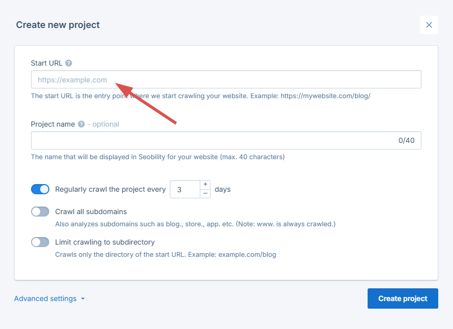 Create new project
